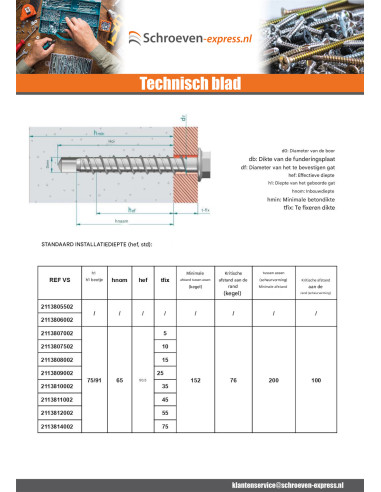 1 x Betonschroeven zeskantkop TH kraagflens T13...