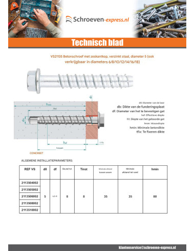 1 x Betonschroeven zeskantkop TH kraagflens...