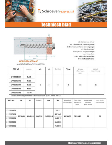 1 x Betonschroeven zeskantkop TH kraagflens...