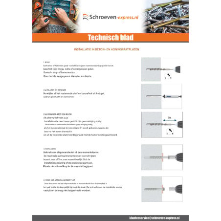 1 x Betonschroeven zeskantkop TH kraagflens TORX T8 5X50 Wit verzinkt staal