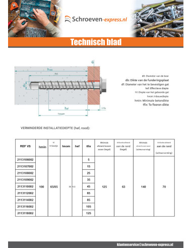 1 x Betonschroeven zeskantkop TH kraagflens...