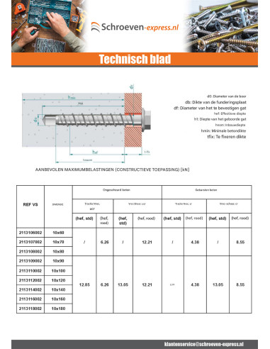 1 x Betonschroeven zeskantkop TH kraagflens...
