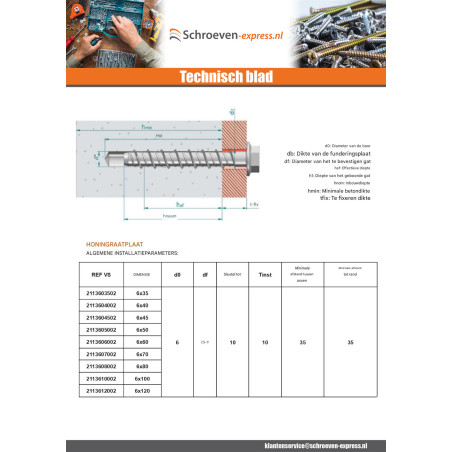 1 x Betonschroeven zeskantkop TH kraagflens TORX T10 6X60 Wit verzinkt staal