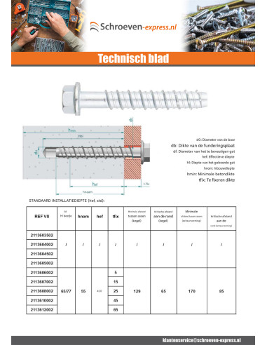1 x Betonschroeven zeskantkop TH kraagflens...