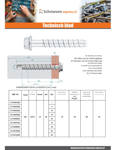 1 x Betonschroeven zeskantkop TH kraagflens...