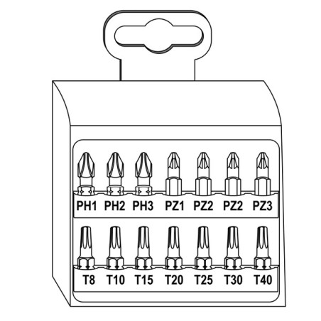 1 x Assortiment van 14 Bit phillips Pozi TX + 1 deur Bit
