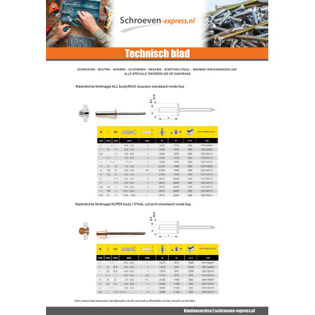 1 x Klinknagel waterdicht GOSTOP Aluminium Staalstaaf platte kop 4.8X18