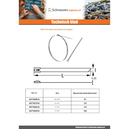1 x Slangklem extra plat 4.6X200 RVS A2