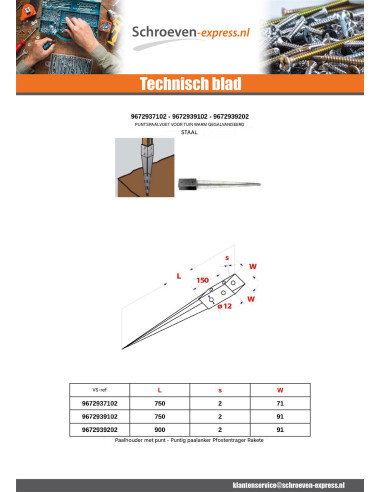 1 x Stolpebund SCHERP 71X750 hoge...