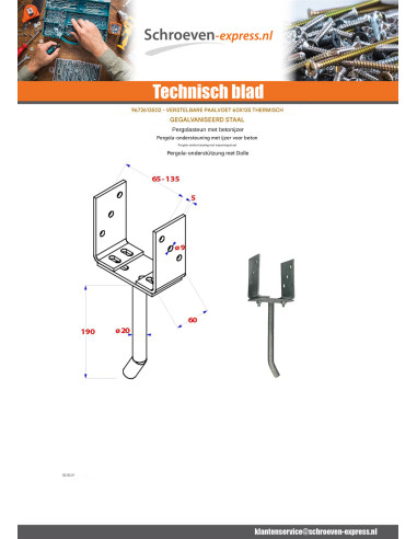 1 x Stolpebund verstelbaar 60X135 hoge...