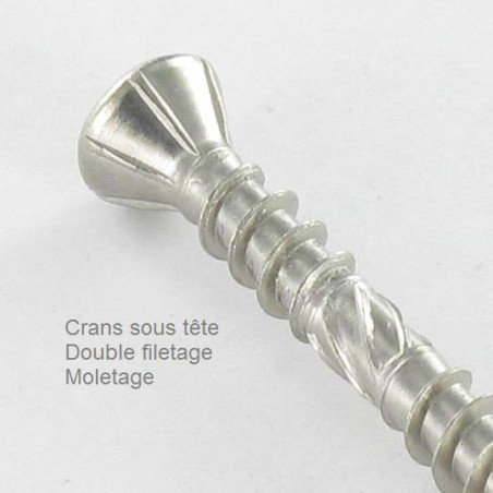 1 x Terrasschroeven TEKOR dubbele draad gefreesde kop TORX T25 5X80 anti-splijtpunt type 17 cut RVS A2