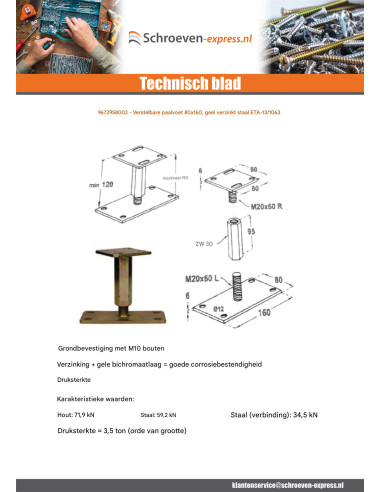 1 x Stolpebund verstelbaar 80X160 Bichromaat