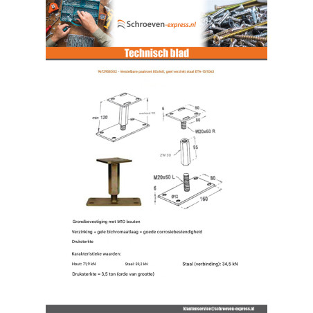 1 x Stolpebund verstelbaar 80X160 Bichromaat