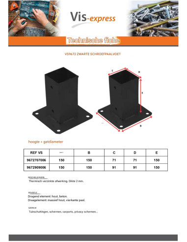 1 x Stolpebund to bout 90x90 Zwart