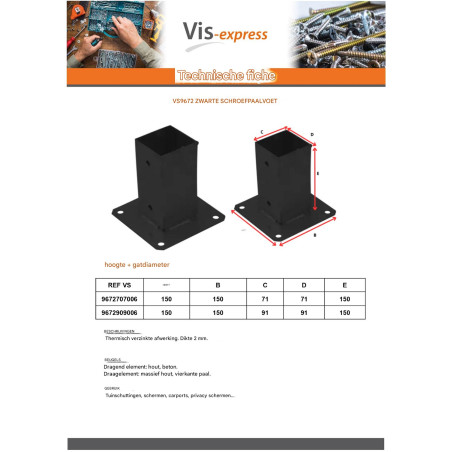 1 x Stolpebund to bout 90x90 Zwart