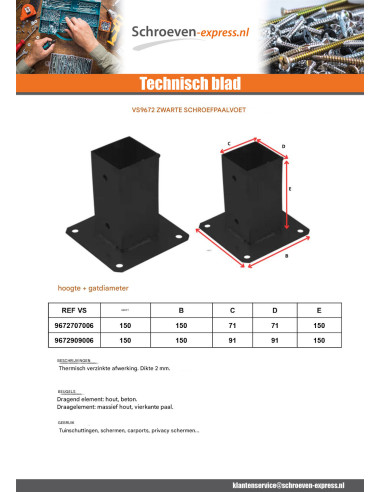 1 x Stolpebund to bout 70x70 Zwart