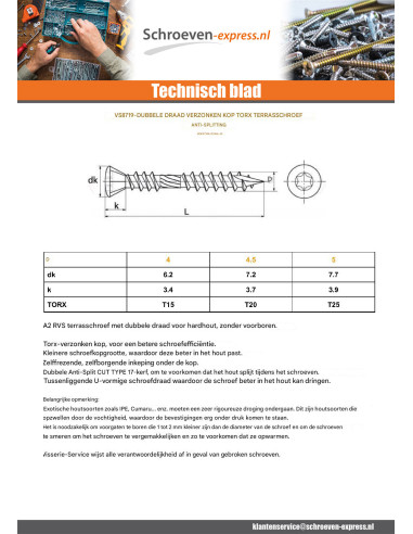 1 x Terrasschroeven TEKOR dubbele draad...