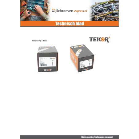 1 x Terrasschroeven TEKOR dubbele draad gefreesde kop TORX T25 5X60 RVS A2