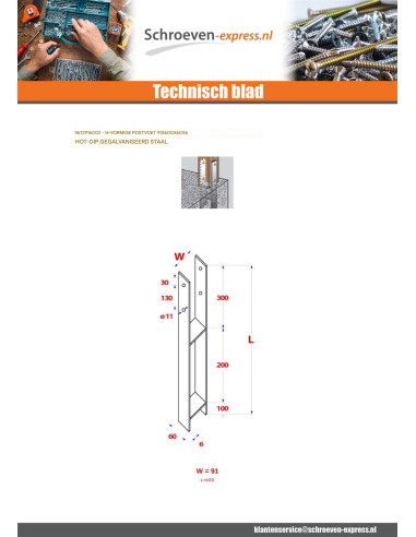 1 x Stolpebund vorm H 91X600X60X6 hoge...