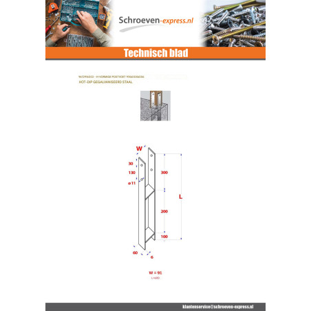 1 x Stolpebund vorm H 91X600X60X6 hoge corrosiebestendigheid Thermisch verzinkt staal