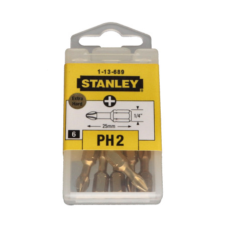 1 x Doos met 6 Bit Phillips 2 STANLEY lengte 25