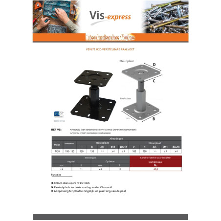 1 x Stolpebund instelling met BEVESTIGINGEN 130x130