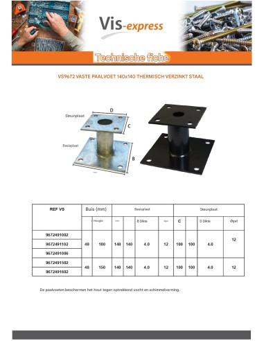 1 x Stolpebund vast met BEVESTIGINGEN 140x140...