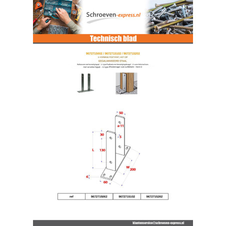 1 x Stolpebund vorm U 81X50X200 hoge corrosiebestendigheid Thermisch verzinkt staal