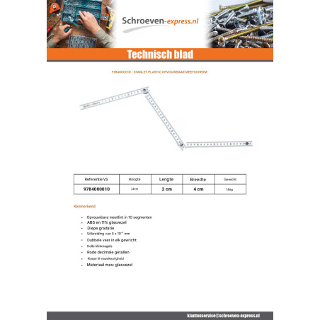1 x Duimstok plastic STANLEY 2 meter