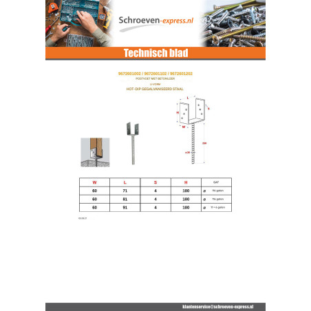 1 x Stolpebund vorm U 60x100x81 hoge corrosiebestendigheid Thermisch verzinkt staal