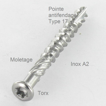 1 x Terrasschroeven TEKOR gefreesde kop kartel TORX T20 4,5X50 anti-splijtpunt type 17 cut RVS A2