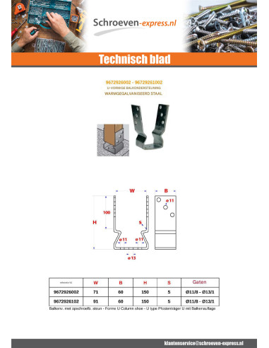 1 x Balksteun vorm U 91x60x150 hoge...