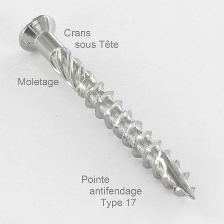1 x Terrasschroeven TEKOR gefreesde bolkop TORX T25 5X70 anti-splijtpunt type 17 cut A4 RVS