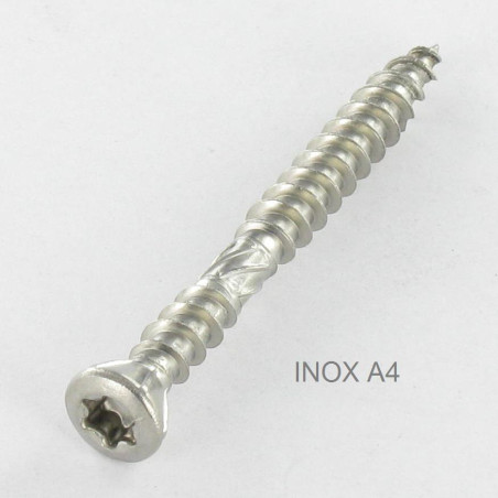 1 x Terrasschroeven TEKOR dubbele draad gefreesde kop TORX T25 5X50 anti-splijtpunt type 17 cut RVS A2