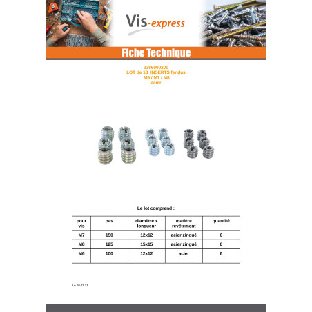 1 x Set van 18 Insert split Ruw staal M6 M7 M8