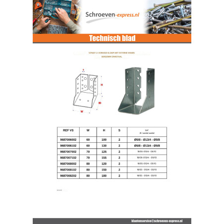 1 x Balkdrager U-vormig to Flenzen / Zijflappen binnen sendzimir 60X100