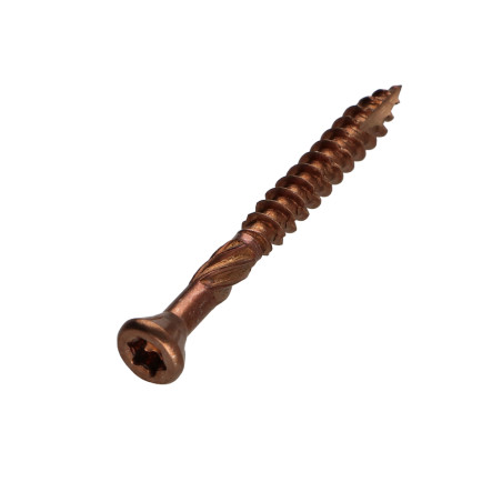 1 x Terrasschroeven TEKOR gefreesde bolkop TORX T25 5X50 anti-splijtpunt type 17 cut A4 RVS bruin