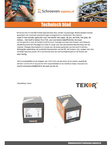 1 x Vlonderschroeven TEKOR gefreesde bolkop...