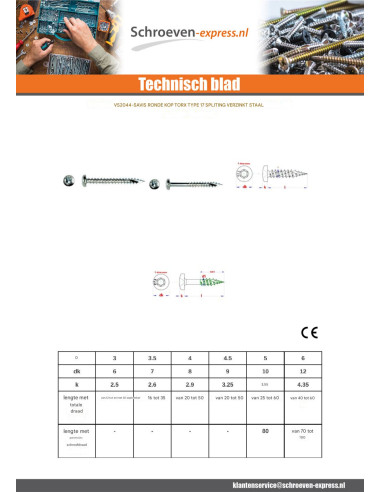 1 x TEKOR houtschroeven ronde kop TORX T30 6X40...