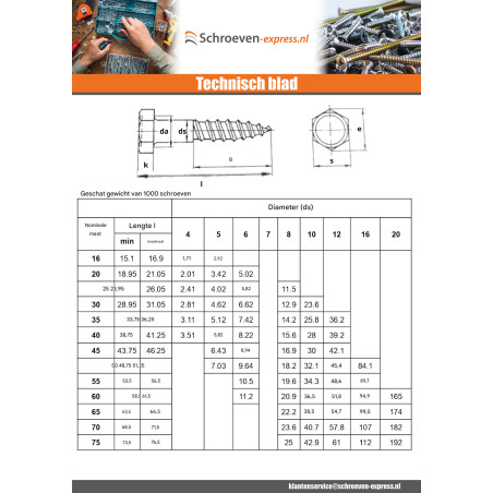 1 x Houtdraadbouten A4 RVS 10X140
