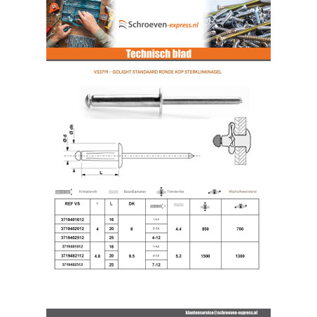 1 x Klinknagel blind GOLIGHT ALU/ALU TRS 4.8X16