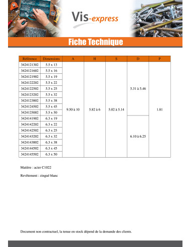 1 x Metaalplaatschroef CHC BTR sleutel van 5...