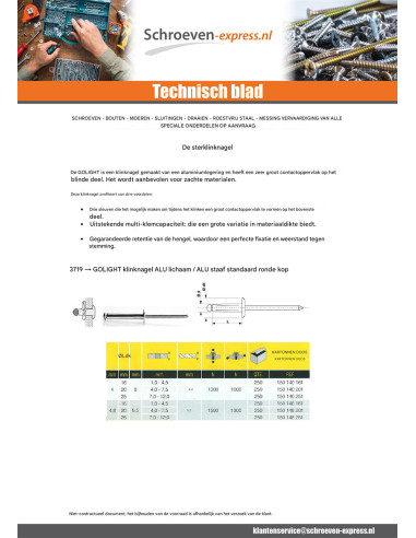 1 x Klinknagel blind GOLIGHT ALU/ALU TRS 4.8X16...