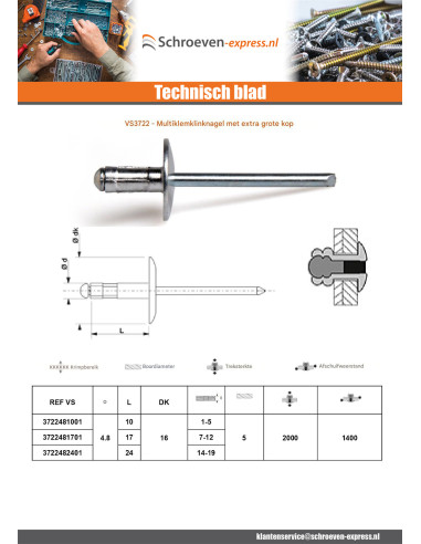 1 x Multigrip blindklinknagels Aluminium...
