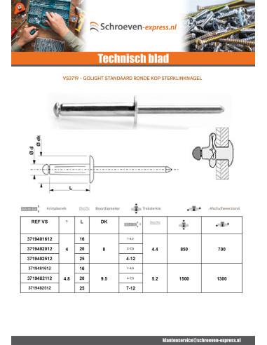 1 x Klinknagel blind GOLIGHT ALU/ALU TRS 4X25