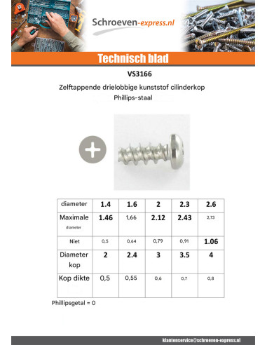 1 x Zelftappende schroef voor plastic...
