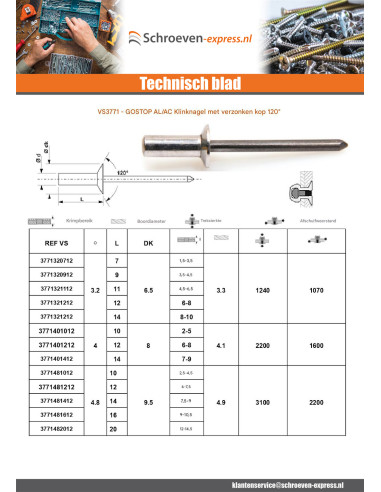 1 x Klinknagel waterdicht GOSTOP Aluminium...