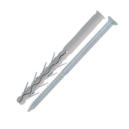 1 x Slagpluggen lang Nylon 8X100 + Schroeven gefreesde kop Wit verzinkt staal