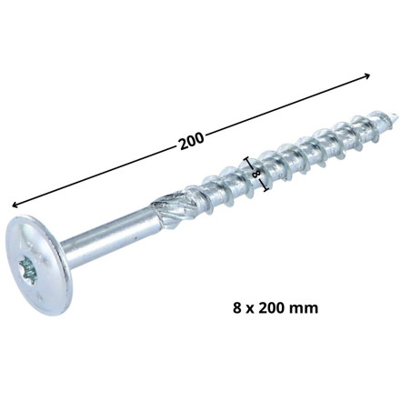 1 x Agglo houtschroeven schijfkop TORX T40 8X200 Wit verzinkt staal