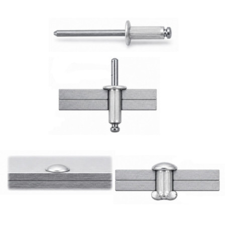 1 x Blindklinknagel Volledig RVS Standaard ronde kop 4X8 spandikte 2 to 4